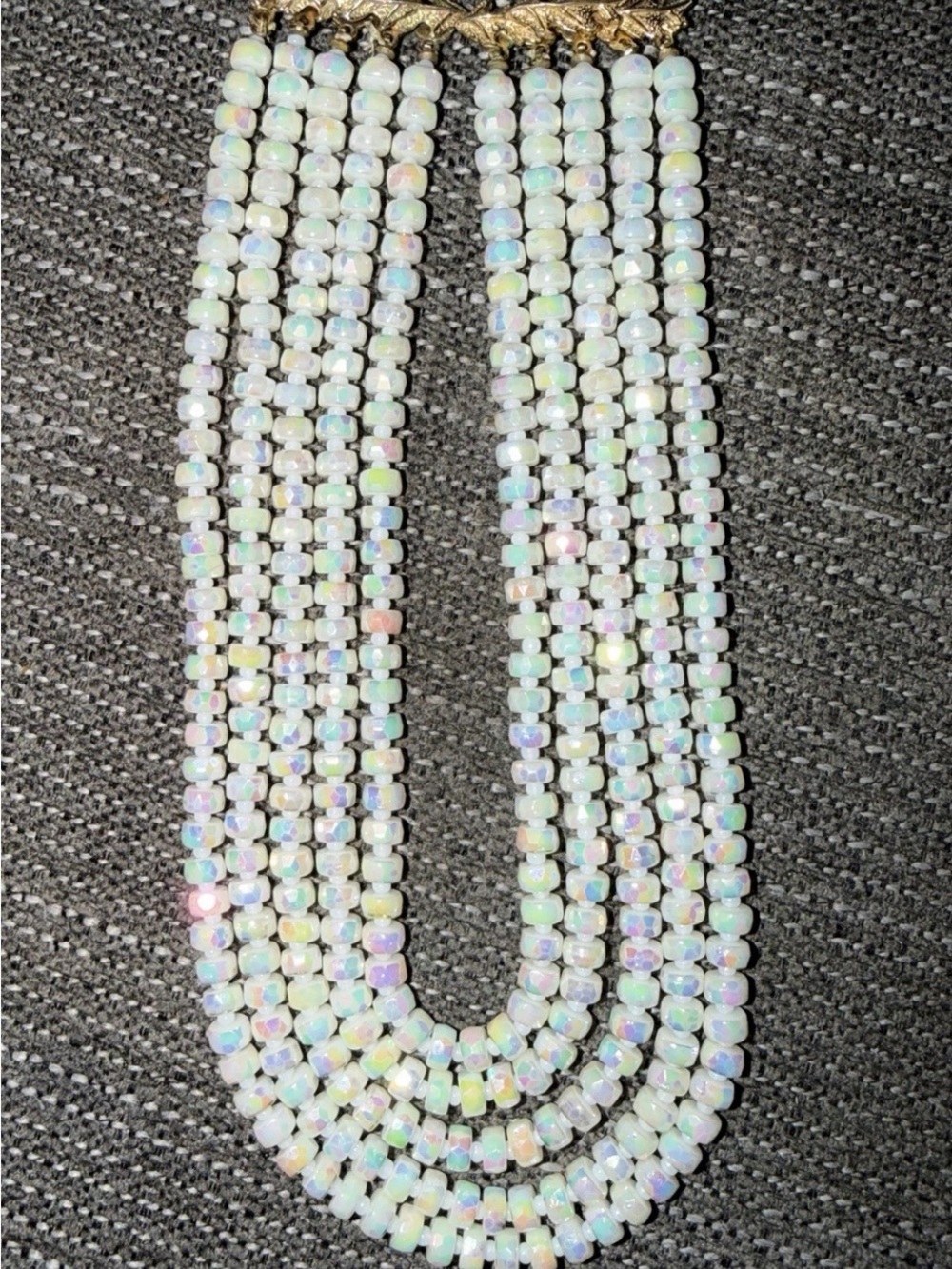Multi-Strand Opalized Bead Statement Necklace - White Iridescent
